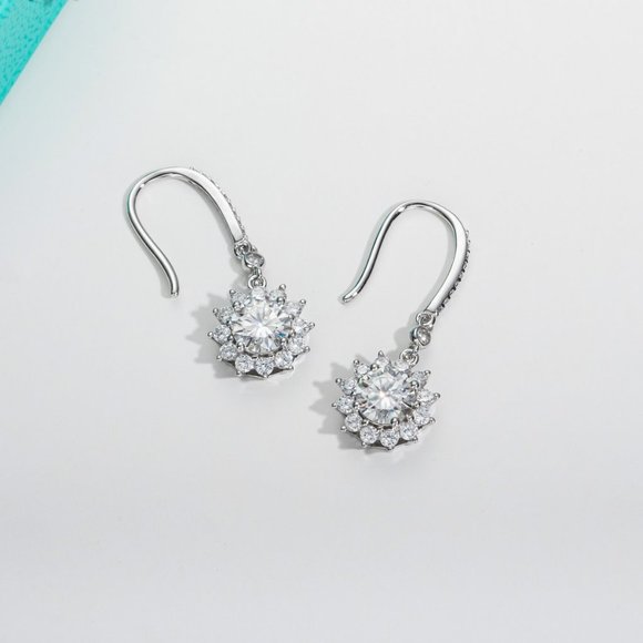 Certified 2ct. t.w. Moissanite Diamond Sunflower Drop Earrings NEW
